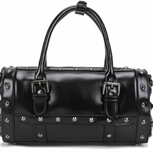 FiveloveTwo Women Handbags Shiny Paten PU Satchel Purse Rivet Shoulder Tote Top-Handle Bag Black