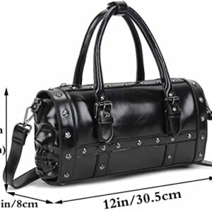 FiveloveTwo Women Handbags Shiny Paten PU Satchel Purse Rivet Shoulder Tote Top-Handle Bag Black