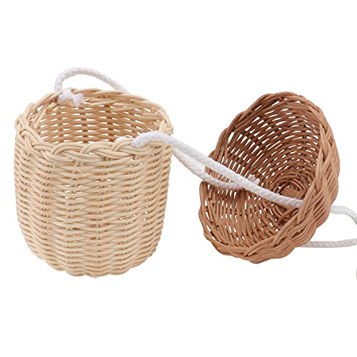 Kids Miniature Easter Baskets Mini Pine Cone Rattan Straw Handbags: Handwoven Women Summer Retro Straw Tote Bag Shoulder Bag Crossbody Bag Round Handle Beach Handbags Tiny Basket Tiny Basket