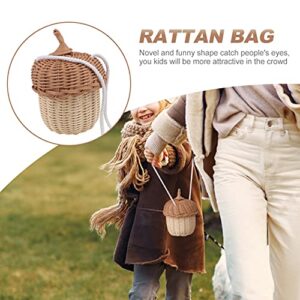 Kids Miniature Easter Baskets Mini Pine Cone Rattan Straw Handbags: Handwoven Women Summer Retro Straw Tote Bag Shoulder Bag Crossbody Bag Round Handle Beach Handbags Tiny Basket Tiny Basket