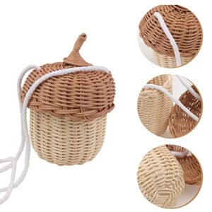 Kids Miniature Easter Baskets Mini Pine Cone Rattan Straw Handbags: Handwoven Women Summer Retro Straw Tote Bag Shoulder Bag Crossbody Bag Round Handle Beach Handbags Tiny Basket Tiny Basket