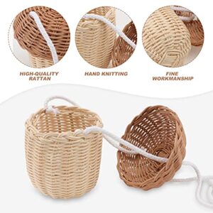 Kids Miniature Easter Baskets Mini Pine Cone Rattan Straw Handbags: Handwoven Women Summer Retro Straw Tote Bag Shoulder Bag Crossbody Bag Round Handle Beach Handbags Tiny Basket Tiny Basket