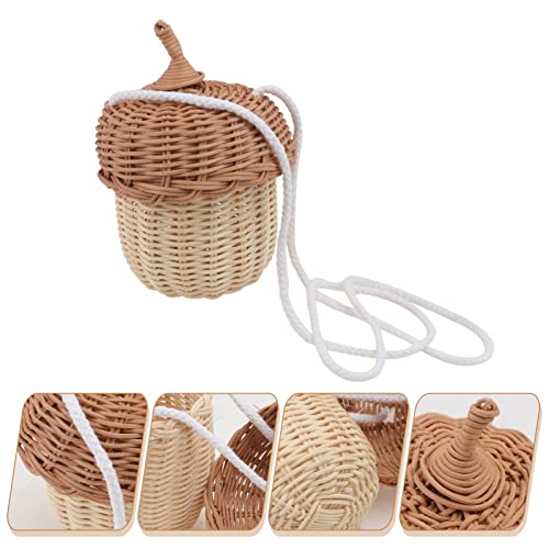 Kids Miniature Easter Baskets Mini Pine Cone Rattan Straw Handbags: Handwoven Women Summer Retro Straw Tote Bag Shoulder Bag Crossbody Bag Round Handle Beach Handbags Tiny Basket Tiny Basket