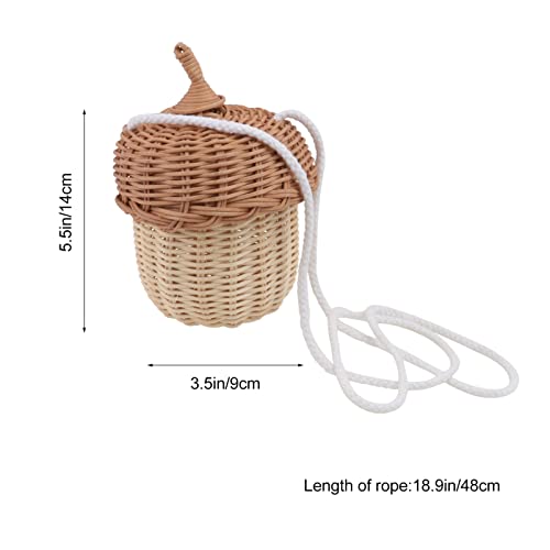 Kids Miniature Easter Baskets Mini Pine Cone Rattan Straw Handbags: Handwoven Women Summer Retro Straw Tote Bag Shoulder Bag Crossbody Bag Round Handle Beach Handbags Tiny Basket Tiny Basket