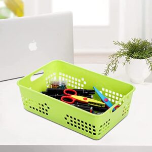 Jucoan 6 Pack Plastic Storage Basket, 12 x 7.5 x 4 Inch Large Colorful Classroom Organizer Bin, Shelf Drawer Organizer Tray with Handle for School, Classroom, Desktop, Drawer, Closet, Office, 3 Colors