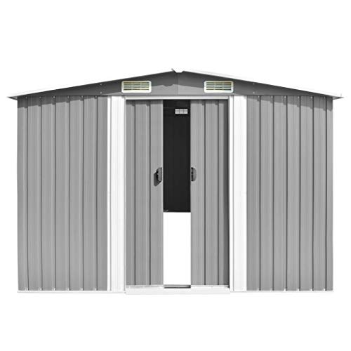 INLIFE Garden Shed,Galvanized Steel Metal Storage Shed with Sliding Doors and Vents Outdoor Tool Storage Shed for Garden,Patio,Backyard Garden Storage Shed Gray 101.2"x389.8"x71.3"