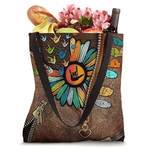 Sign Language ASL Zipper-Leather-Daisy Flying Tote Bag