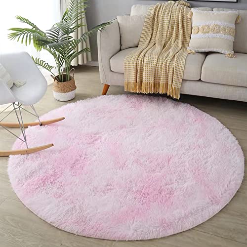 Menoeceus Pink Rug for Bedroom Girls, 4x4 Feet Fluffy Carpet Round Area Rug for Kids Room, Soft Fuzzy Rug Shaggy Rug Baby Girl Room Decor, Nursery Rugs for Dorm