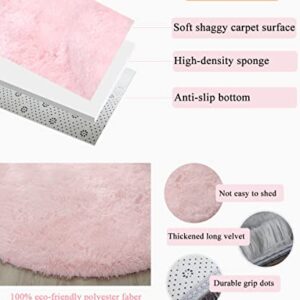 Menoeceus Pink Rug for Bedroom Girls, 4x4 Feet Fluffy Carpet Round Area Rug for Kids Room, Soft Fuzzy Rug Shaggy Rug Baby Girl Room Decor, Nursery Rugs for Dorm