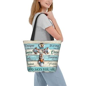 Tote Bag for Women Cutie Seashell Cross God Says You Are Shoulder Handbag Shopping Bags for Work Travel Business Beach School