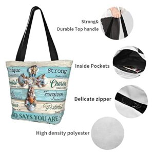 Tote Bag for Women Cutie Seashell Cross God Says You Are Shoulder Handbag Shopping Bags for Work Travel Business Beach School