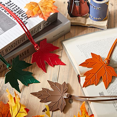 8 Pieces Maple Leaf Leather Bookmark Leather Page Markers Faux Leather Bookmark Leather Bookmarks for Men Women Book Lovers Bookworm Readers Writers Literature Fans, 4 Colors