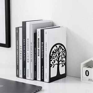 Bookends, Book Ends, Metal Bookends for Shelves, Tree Bookend Stopper for Heavy Books, Black Book Ends to Hold Books for Home Office