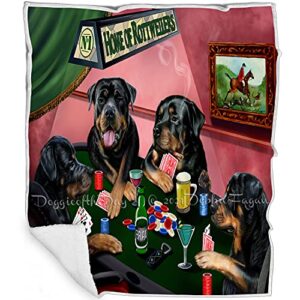 home of rottweiler dogs playing poker blanket – lightweight super soft cozy and durable bed blanket – animal theme fuzzy blanket for sofa bed couch blnkt64511 (50×60 woven)