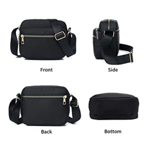 SEINPURE Women Nylon Crossbody Bag Waterproof Multi Pockets Shoulder Handbags Small Lightweight Travel Purse Adjustable Strap (Black)