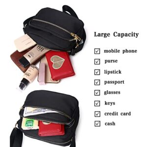 SEINPURE Women Nylon Crossbody Bag Waterproof Multi Pockets Shoulder Handbags Small Lightweight Travel Purse Adjustable Strap (Black)