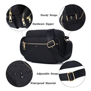 SEINPURE Women Nylon Crossbody Bag Waterproof Multi Pockets Shoulder Handbags Small Lightweight Travel Purse Adjustable Strap (Black)