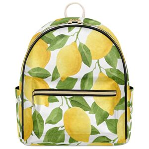 funky qiu backpack purse for woman watercolor lemon tree leaves pu leather fashion mini backpack casual bag for woman girls