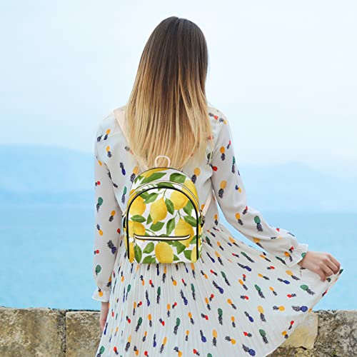 Funky Qiu Backpack Purse for Woman Watercolor Lemon Tree Leaves PU Leather Fashion Mini Backpack Casual Bag for Woman Girls