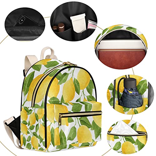 Funky Qiu Backpack Purse for Woman Watercolor Lemon Tree Leaves PU Leather Fashion Mini Backpack Casual Bag for Woman Girls