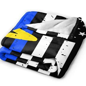 Mapsorting Blankets Flannel Fleece Blanket 911 Dispatcher Thin Blue Gold Line Flag Soft Lightweight Plush Throw Blankets for Women Men Kid Warm Cozy