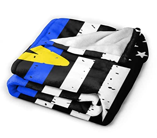 Mapsorting Blankets Flannel Fleece Blanket 911 Dispatcher Thin Blue Gold Line Flag Soft Lightweight Plush Throw Blankets for Women Men Kid Warm Cozy