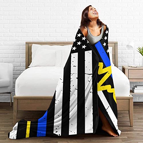 Mapsorting Blankets Flannel Fleece Blanket 911 Dispatcher Thin Blue Gold Line Flag Soft Lightweight Plush Throw Blankets for Women Men Kid Warm Cozy