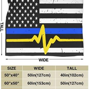 Mapsorting Blankets Flannel Fleece Blanket 911 Dispatcher Thin Blue Gold Line Flag Soft Lightweight Plush Throw Blankets for Women Men Kid Warm Cozy