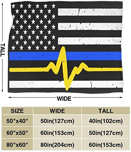 Mapsorting Blankets Flannel Fleece Blanket 911 Dispatcher Thin Blue Gold Line Flag Soft Lightweight Plush Throw Blankets for Women Men Kid Warm Cozy