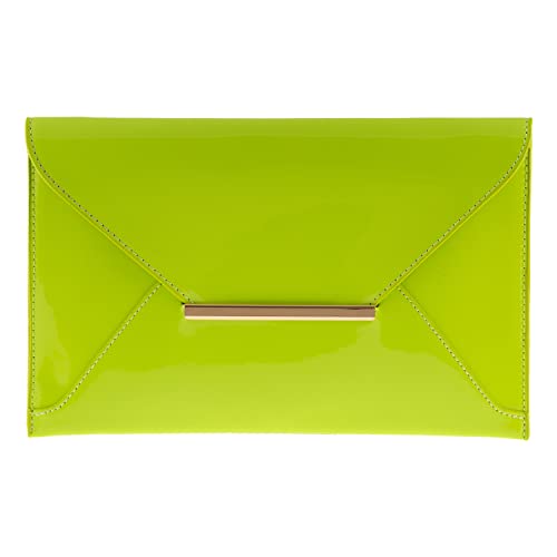 Faux Patent Leather Envelope Candy Clutch Bag, Lime