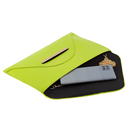 Faux Patent Leather Envelope Candy Clutch Bag, Lime