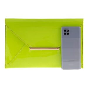 Faux Patent Leather Envelope Candy Clutch Bag, Lime