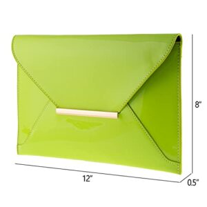 Faux Patent Leather Envelope Candy Clutch Bag, Lime