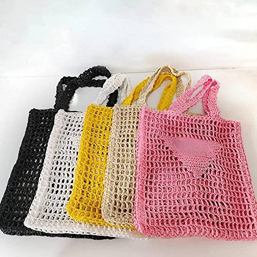 Weiwu Handmade Straw Bag,Travel Beach Fishing Mesh Bag, Straw Woven Bag Female Pastoral Style Weaving Hollow Shoulder Bag (Beige - With lining bag)