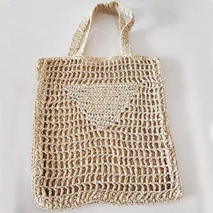 Weiwu Handmade Straw Bag,Travel Beach Fishing Mesh Bag, Straw Woven Bag Female Pastoral Style Weaving Hollow Shoulder Bag (Beige - With lining bag)