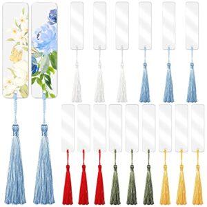 15 pcs clear acrylic blank bookmarks rectangle plastic craft transparent blank acrylic book markers with 15pcs small bookmark tassels for classroom projects and gifts tags