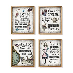 alice in wonderland wall art decor – alice inspirational saying quotes poster prints room decor, motivational wall art for alice fans, self affirmation gift for women teen girl cheshire cat mad hatter