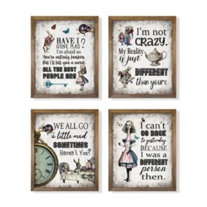 Alice in Wonderland Wall Art Decor - Alice Inspirational Saying Quotes Poster Prints Room Decor, Motivational Wall Art for Alice Fans, Self Affirmation Gift for Women Teen Girl Cheshire Cat Mad Hatter