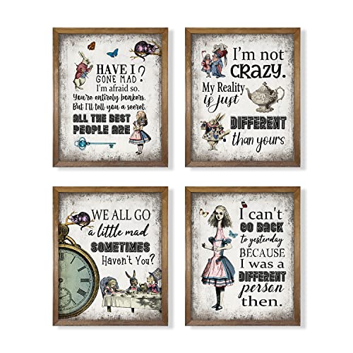 Alice in Wonderland Wall Art Decor - Alice Inspirational Saying Quotes Poster Prints Room Decor, Motivational Wall Art for Alice Fans, Self Affirmation Gift for Women Teen Girl Cheshire Cat Mad Hatter