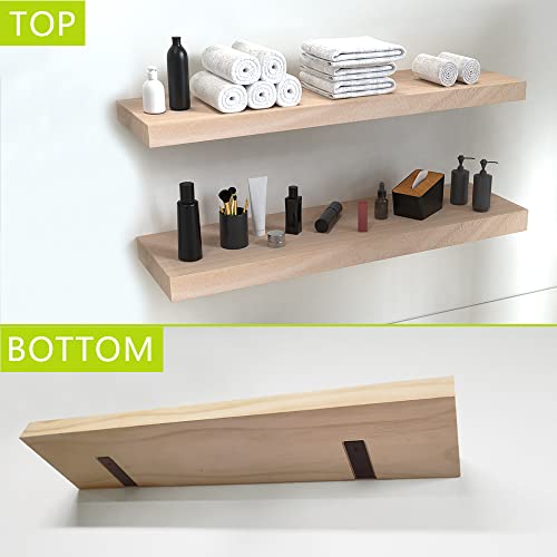 Habudda Floating Shelves for Wall Decor, Bedroom Bathroom Storage Wood Shelf, Farmhouse Rustic Home Kitchen Laundry, Wooden Hanging Mounted Plant Book Display Shelf, Extra Long 35.5in, 1-Pack