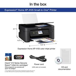 Epson Expression Home XP-4105 All-in-One Wireless Color Inkjet Printer, Black - Print Copy Scan - 2.4" Color LCD, 10.0 ppm, 5760 x 1440 dpi, Auto 2-Sided Printing, Voice Activated