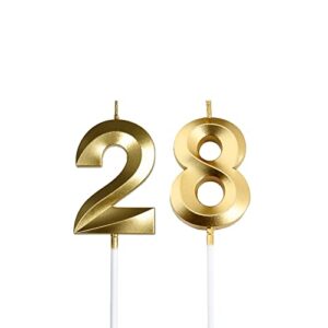 gold 28th & 82nd birthday candles,gold number 28 82 cake topper for birthday decorations party decoration