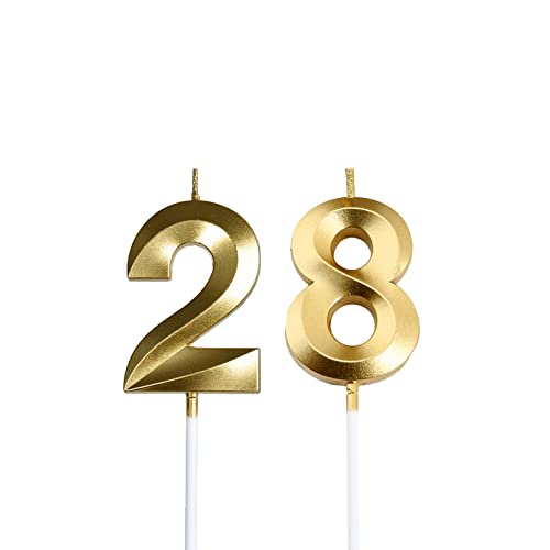 Gold 28th & 82nd Birthday Candles,Gold Number 28 82 Cake Topper for Birthday Decorations Party Decoration