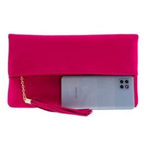 JNB Faux Micro Suede Fold Over Clutch, Fuchsia