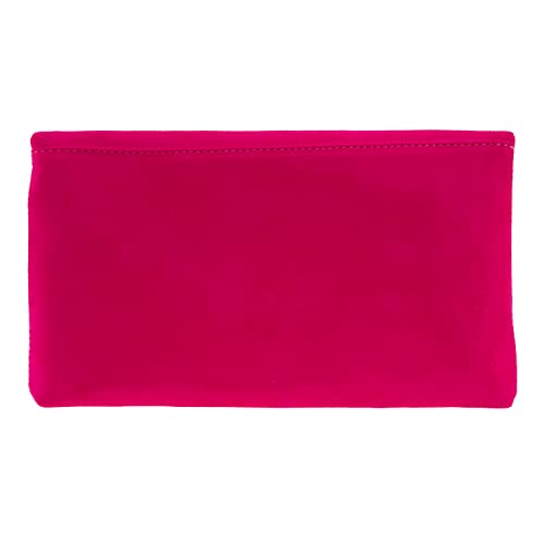 JNB Faux Micro Suede Fold Over Clutch, Fuchsia