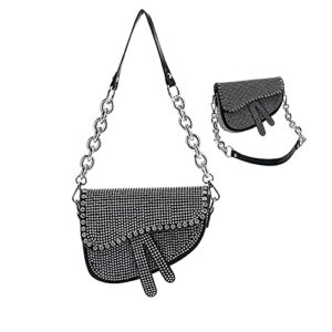rhinestone saddle bag for women rhinestone crossbody evening bag,clutch bag rhinestone handbag leather crossbody shoulder purse (silver)