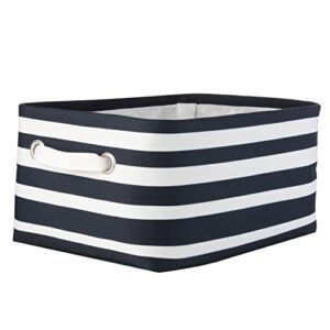 hudson 43 canvas storage basket organizer | fabric rectangular basket with handles for toys, linen closet, clothes | ideal cube storage bin for shelves, black and white striped