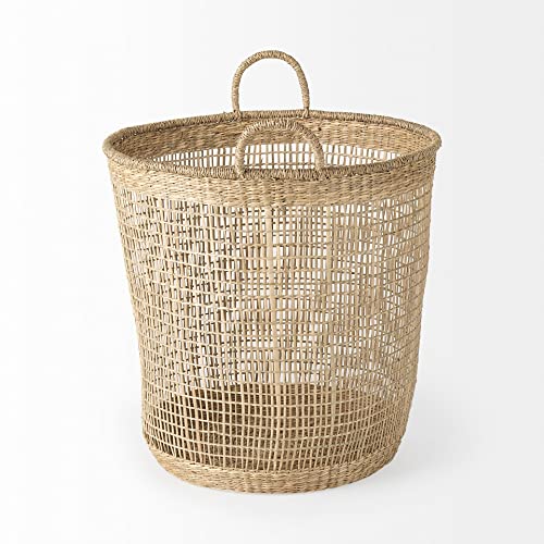 19.7l X 19.7w 19.7h (Set Of 3) Medium Brown Seagrass Round Basket W/Handles Handmade