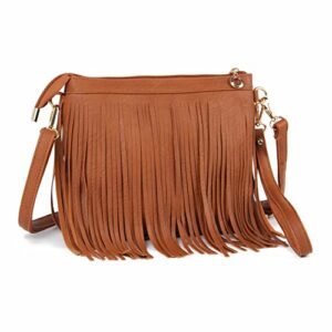 fecialy women fringe tassel crossbody bag leather shoulder bag clutch purse hobo handbag with wrist strap messenger bag
