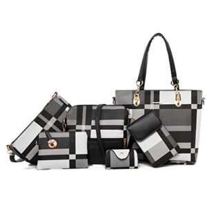 otmipiml purses and handbags for women synthetic leather tote crossbody bags satchel purses set 6pcs (1a-black)